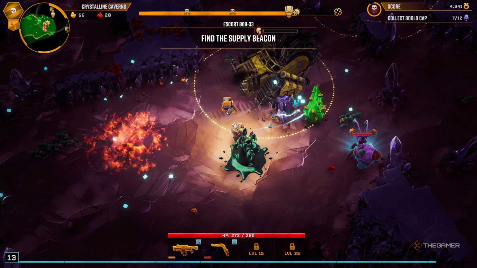 A delivery lighthouse warning in Deep Rock Galactic: Survivor.