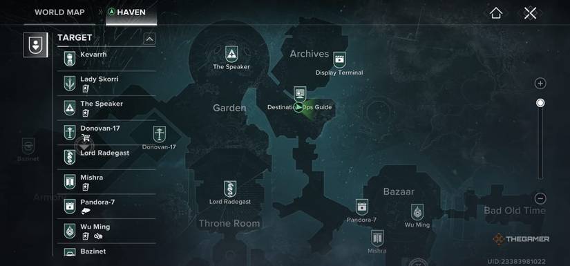 It shows the location of the destination ops guide in Destiny: RISING.