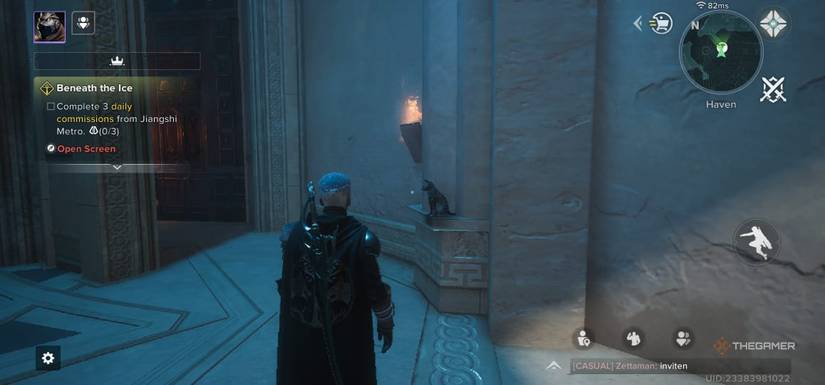 The player sees a cat standing next to the wall in the room of fate: RISING.