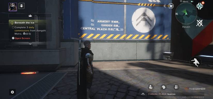 The athlete is looking at the blue wall with a signboard on the fate: rise.