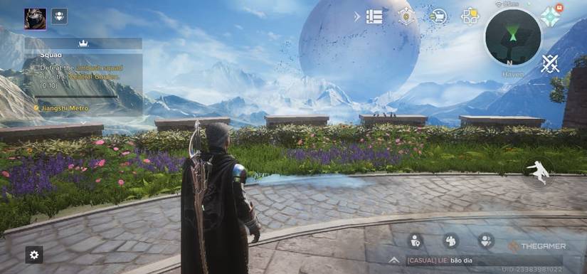 Player looking at flowers and benches in Destiny's haven: RISING.