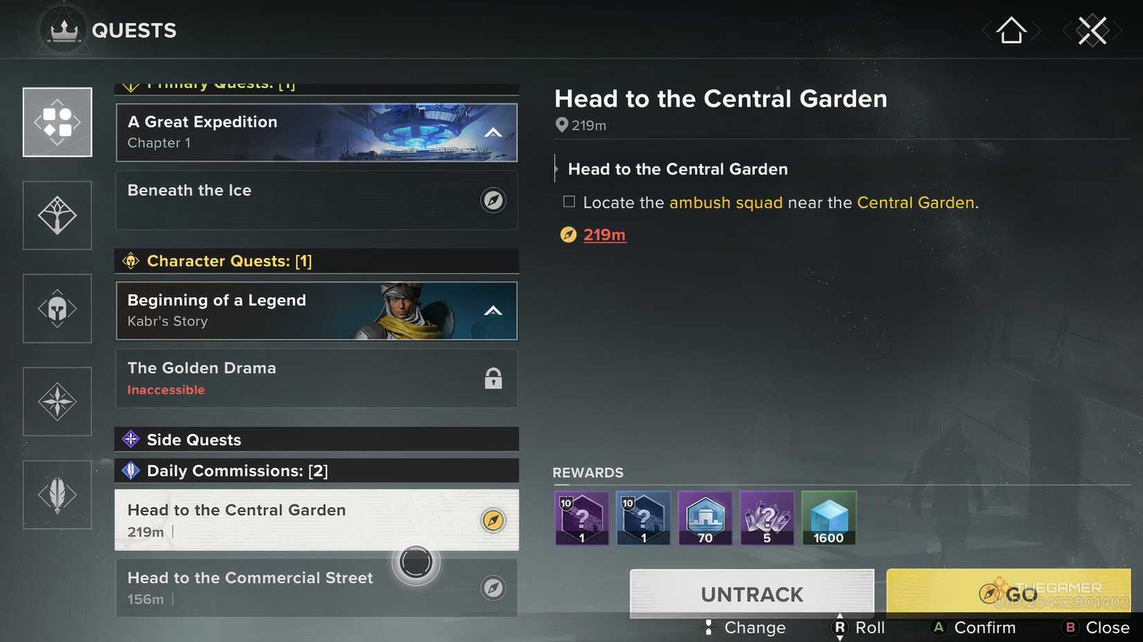 Destiny: In the quest menu of the player with one of the daily commissions selected in Rising. 
