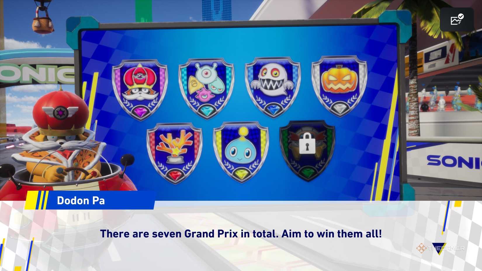 Dodon Pa shows all seven Grand Prix in Sonic Racing Crossworlds.