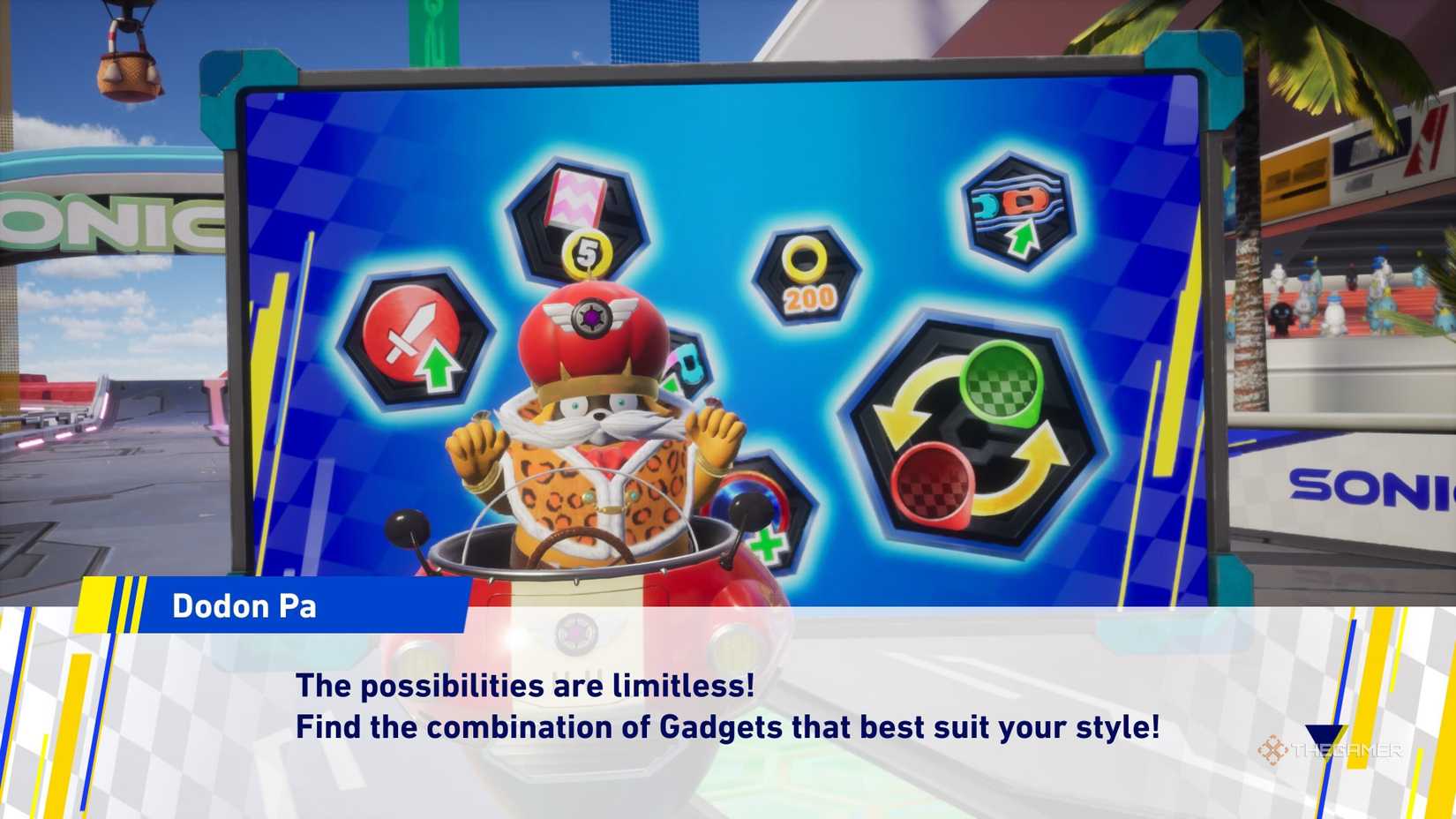 Dodon Pa talks about the gadgets of Sonic Racing Crossworlds.