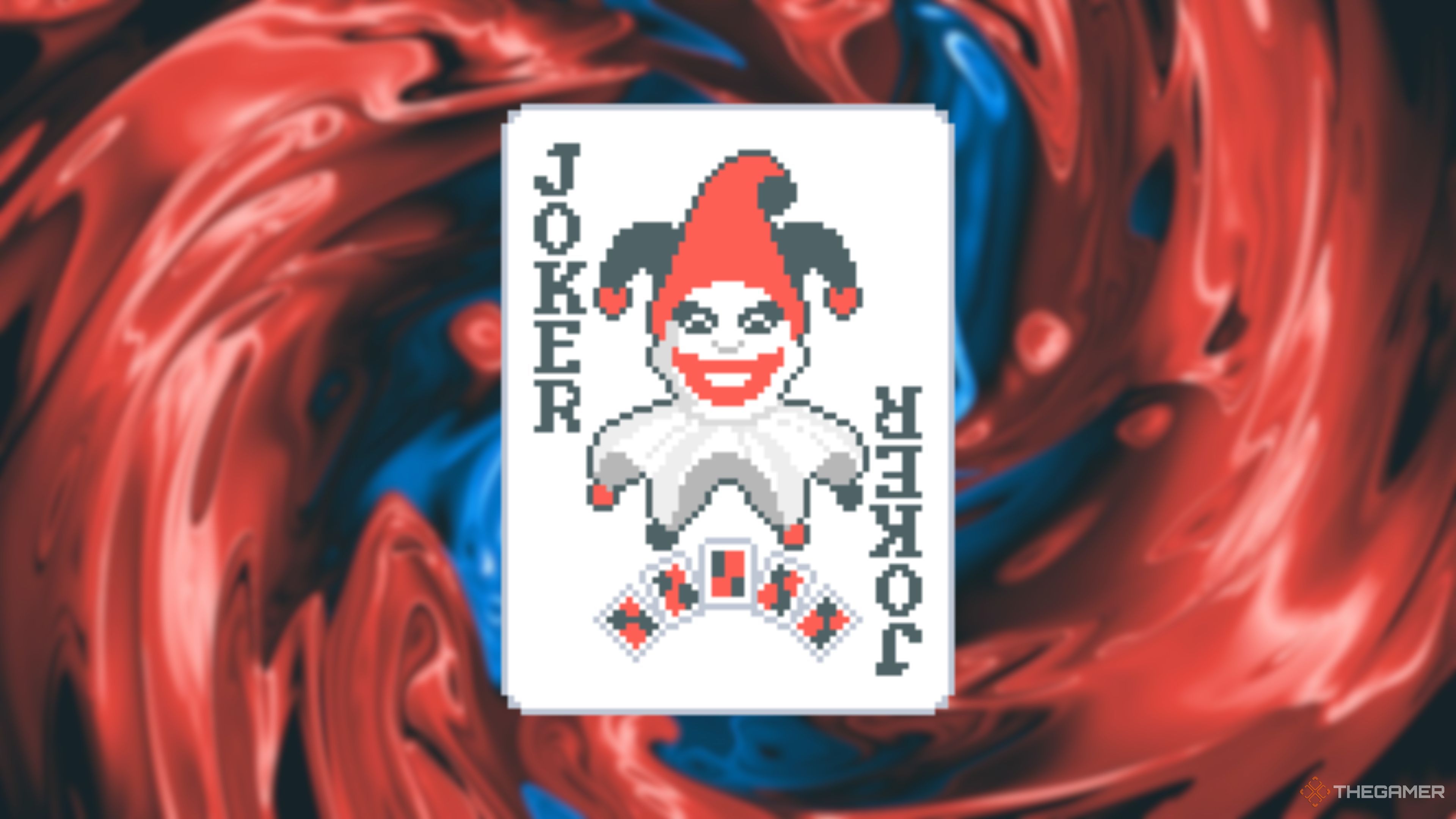 Droll Joker in front of the Balatro background.