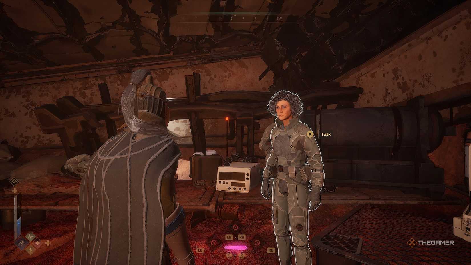 The player in Dune: Awakening looking at Lieutenant Drangh. 