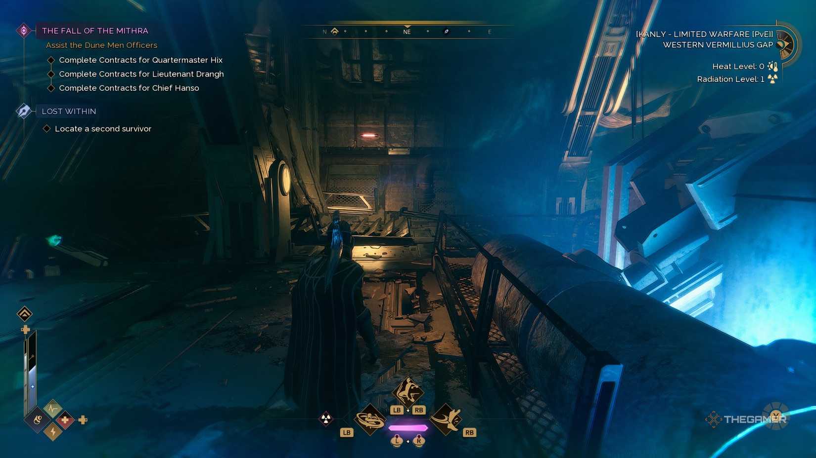 The player inside the Mithra looking at a wall in Dune: Awakning.