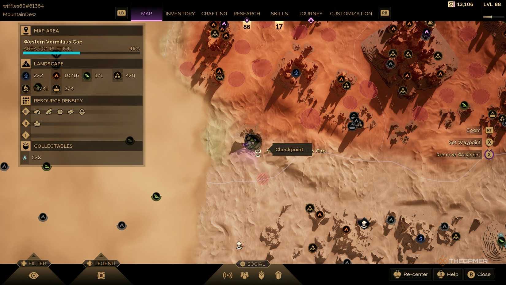 The map of Dune: Awakening showing the location of the Mithra shipwreck. 