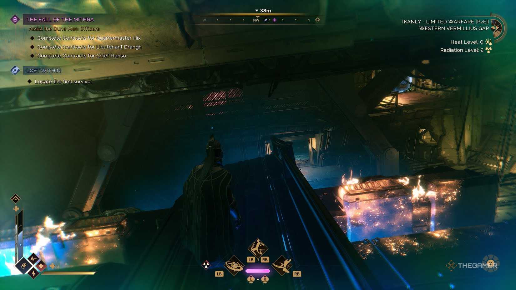 The player standing on a pathway overlooking a door way in the distance in Dune: Awakening.