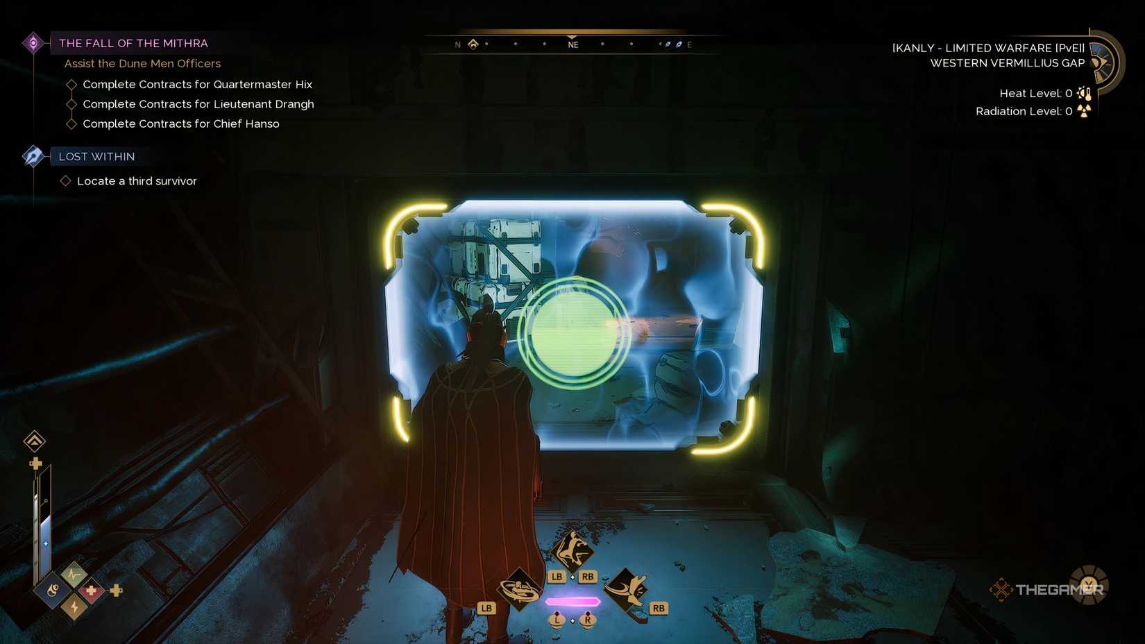 The player about the enter a room with a pentashield covering the doorway in Dune: Awakening. 