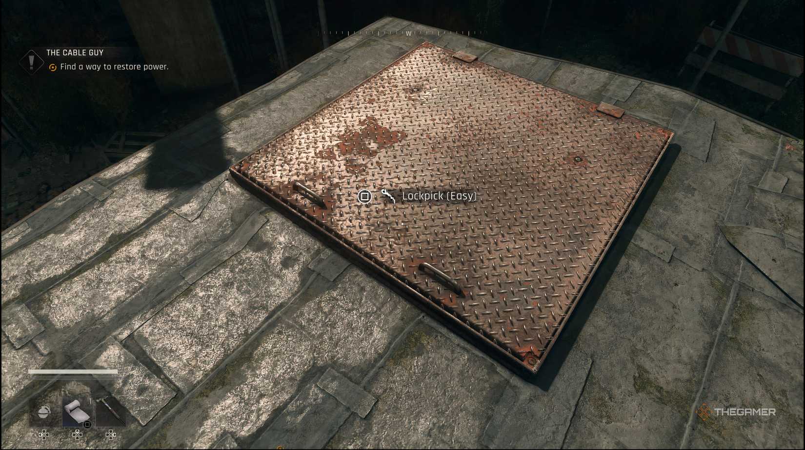 Player on a shack looking at the locked door of the dying light: the beast. There is a prompt that says the door.