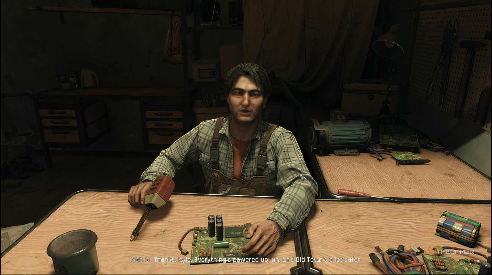 The player talks with Pietro at the city hall with a dying light: The Beast.