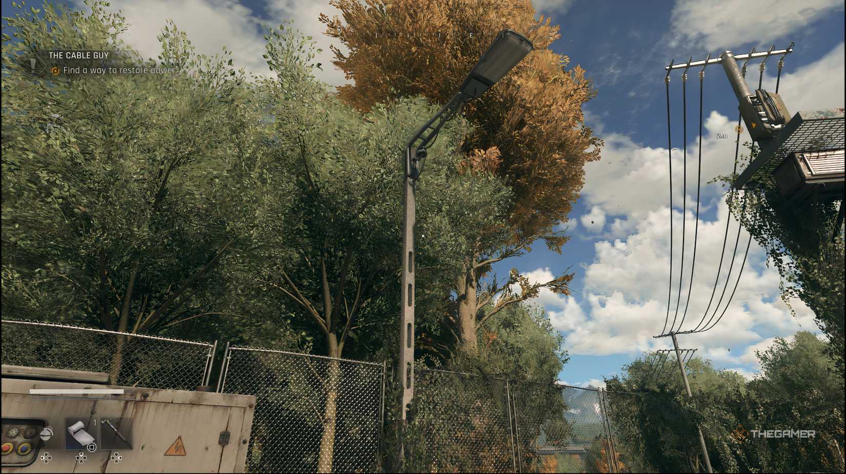 The player stands under a light pillar with a dying light: beast. 