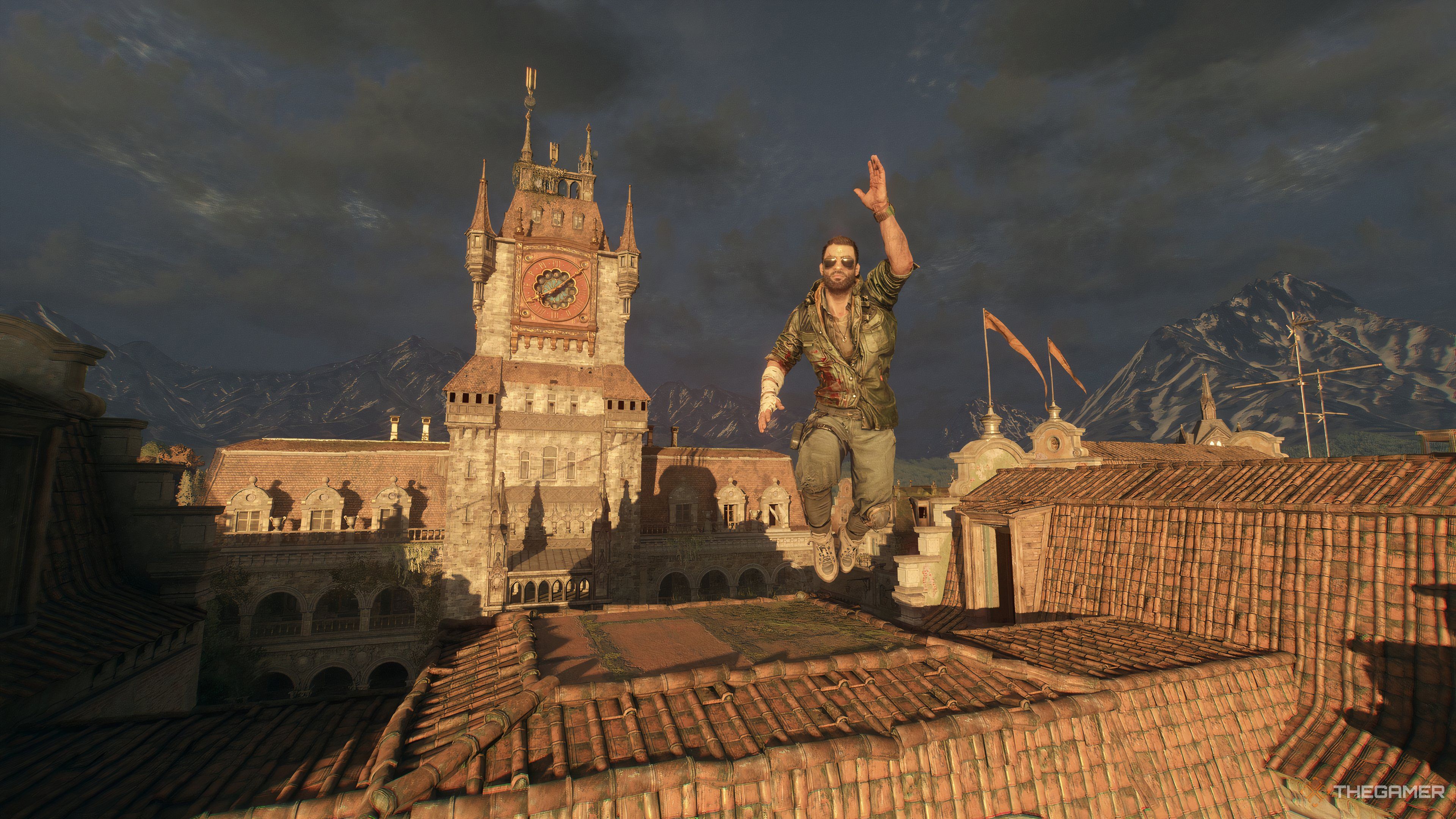 Kyle jumps from a building in Dying Light: The Beast.