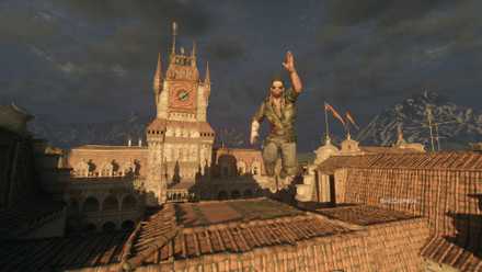 Kyle jumps from a building in Dying Light: The Beast.