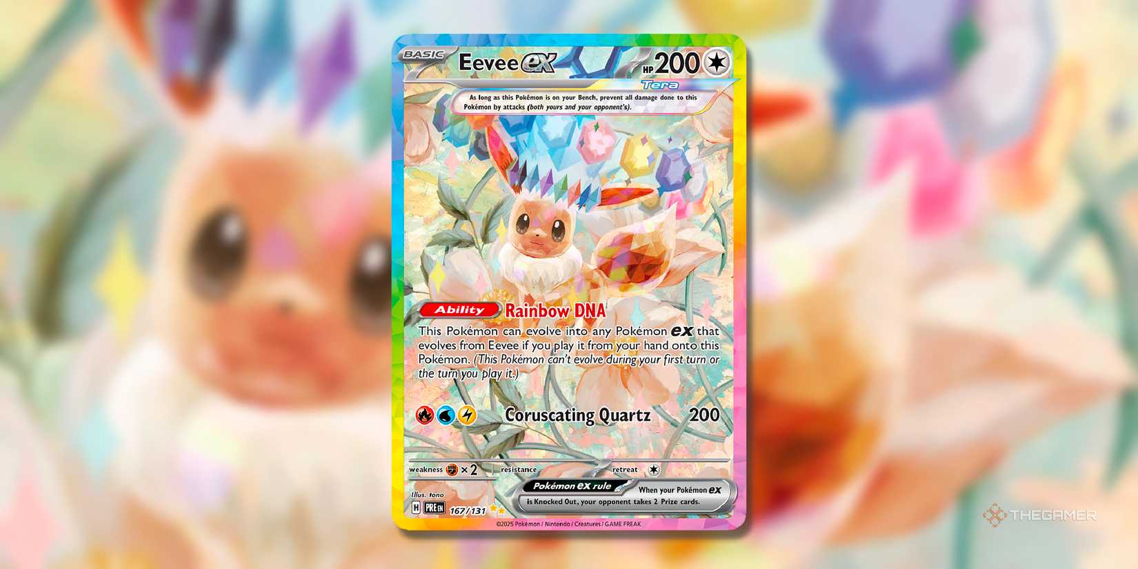 Eevee Ex (Special Illustration Rare, 167) from the Set Prismatic Development of Pokemon TCG.