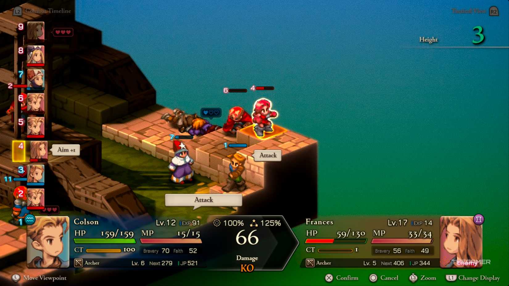 An Archer attacking another Archer with a standard attack to KO them in Final Fantasy Tactics: The Ivalice Chronicles.