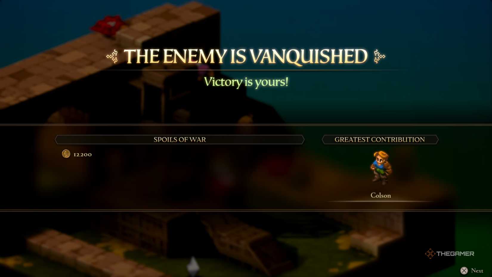 An overview of the Rewards you will obtain for completing the Golgollada Gallows mission in Final Fantasy Tactics: The Ivalice Chronicles, granting you 12,200 Gil.