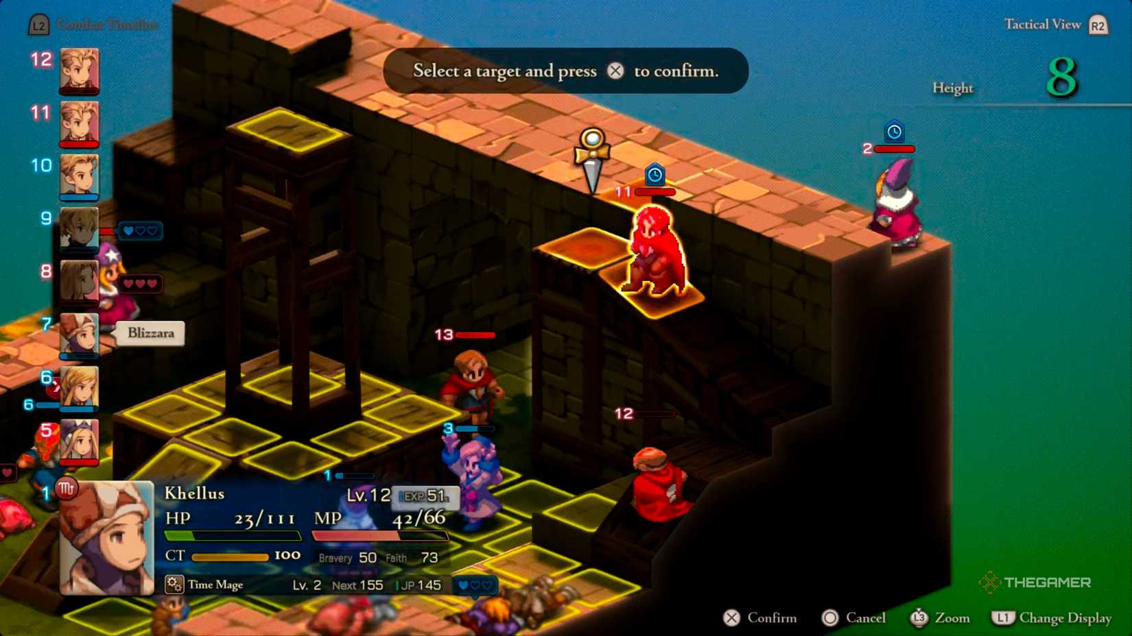 A Time Mage casting Blizzara on a Knight in Final Fantasy Tactics: The Ivalice Chronicles.