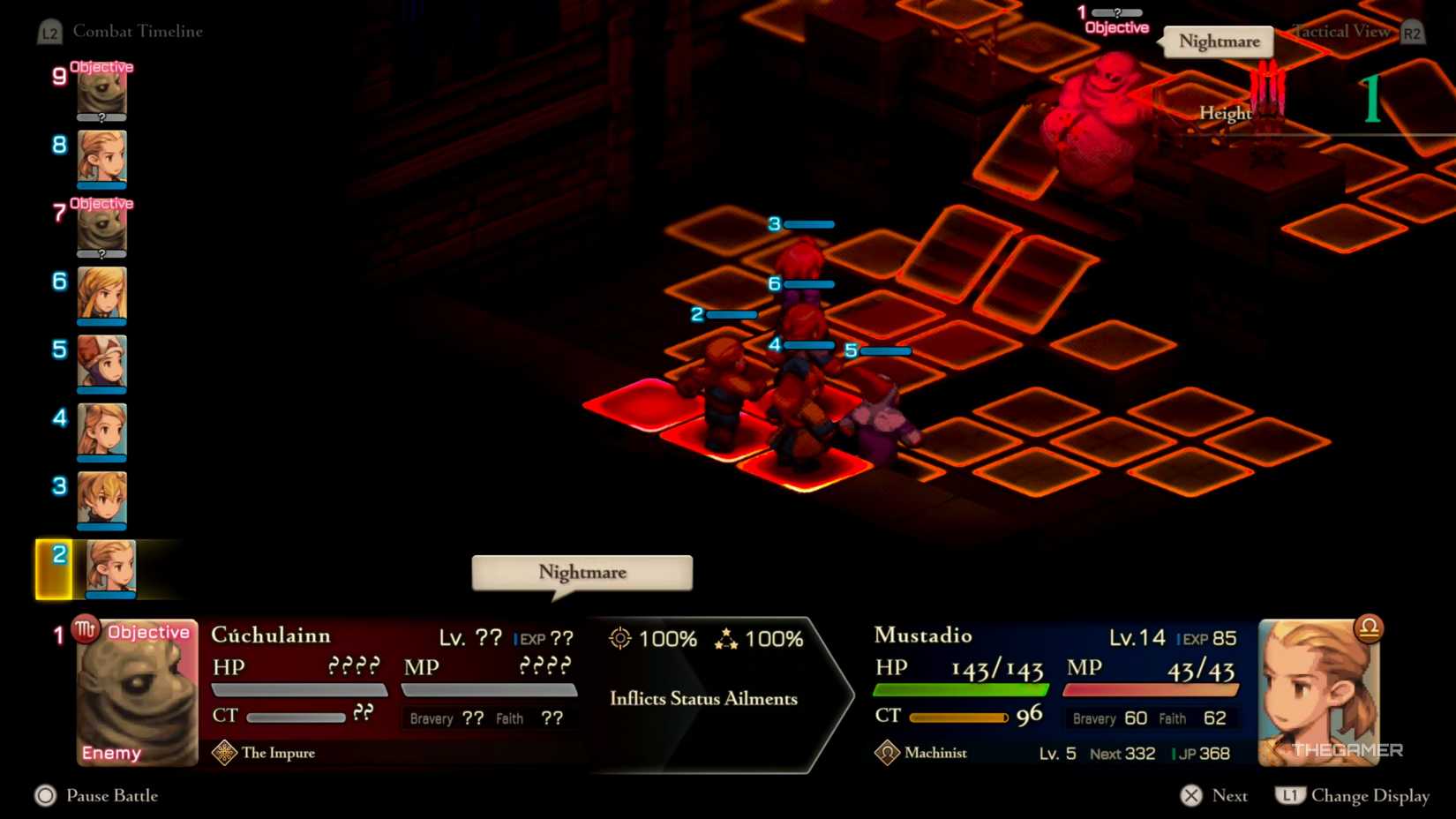 Cúchulainn casting Nightmare on Mustadio in Final Fantasy Tactics: The Ivalice Chronicles.