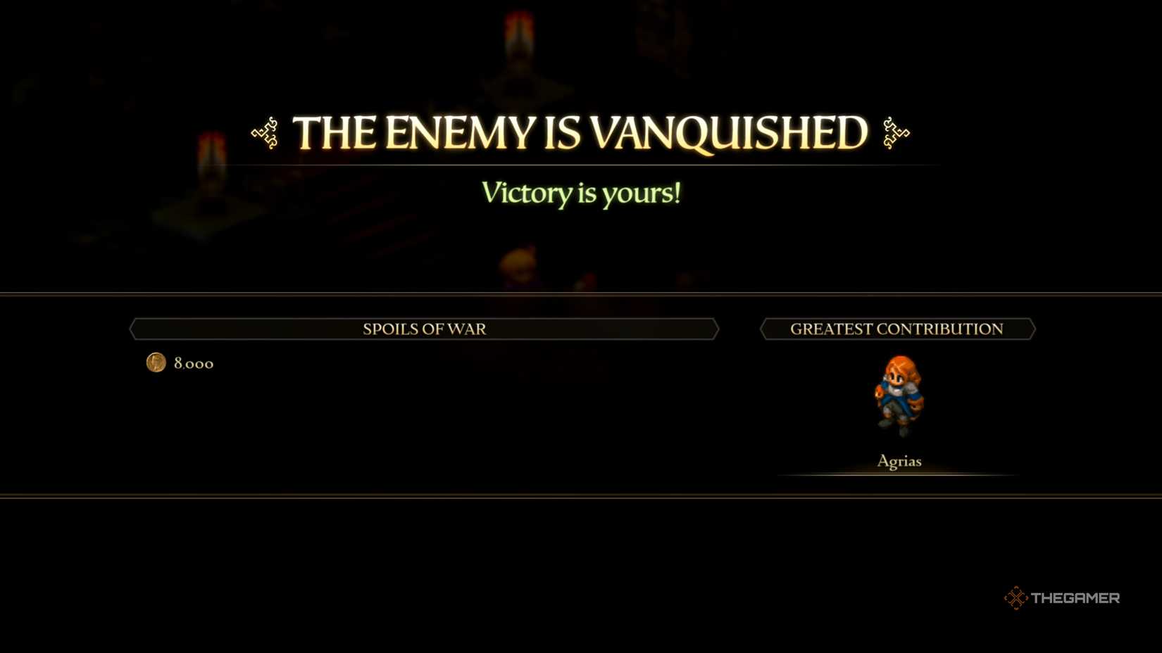 An overview of the rewards you will receive for completing the Lionel Castle: Castle Keep Battle in Final Fantasy Tactics: The Ivalice Chronicles, which is 8,000 Gil.