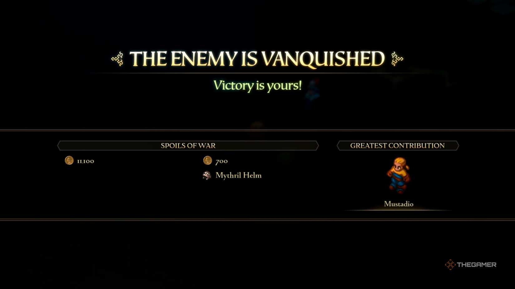 An overview of the rewards for completing the Lionel Castle: Castle Wall Battle in Final Fantasy Tactics: The Ivalice Chronicles. Your rewards are 11,800 Gil and a Mythril Helm.