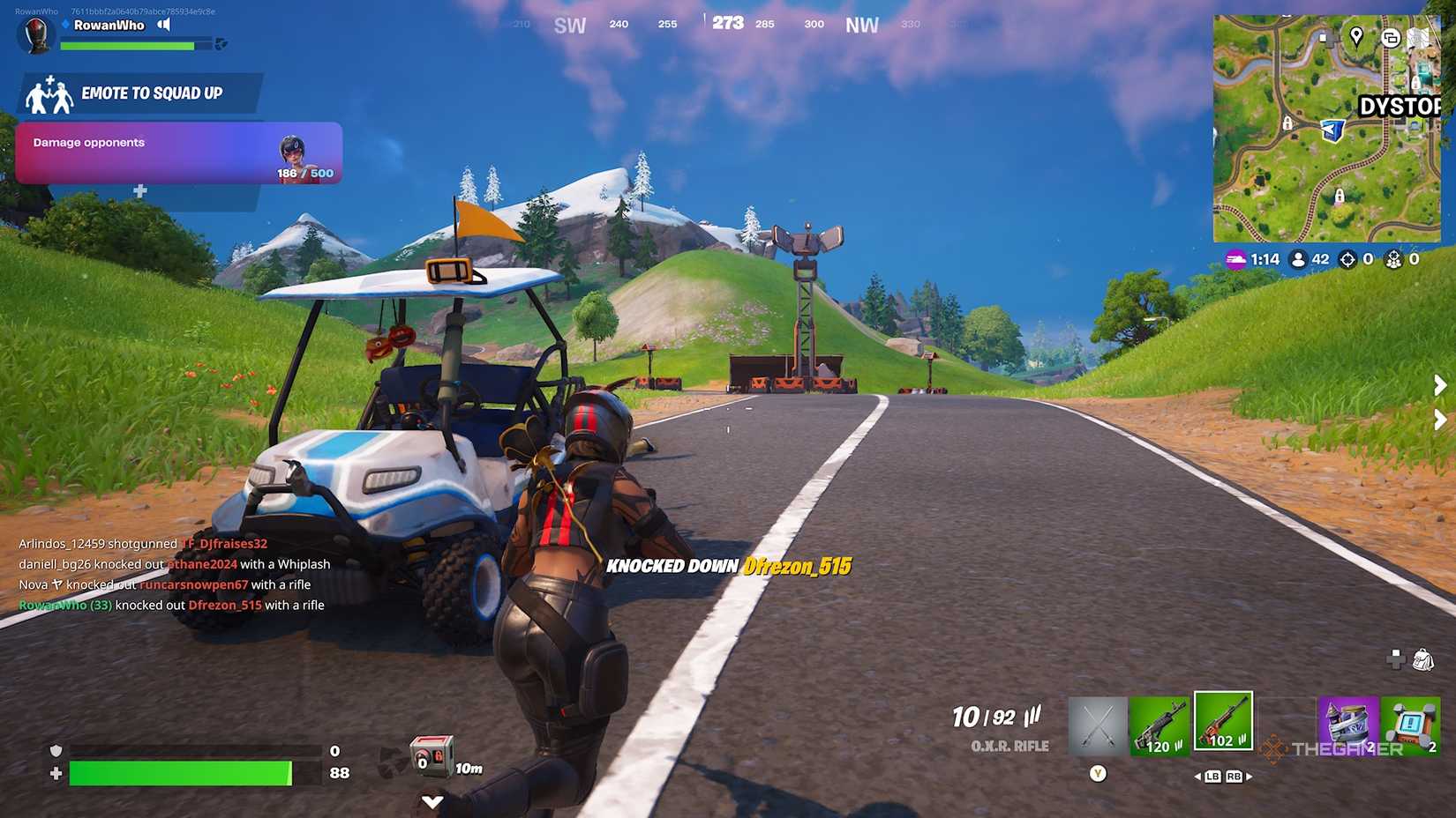 Fortnite Delu runs around a golf cart.