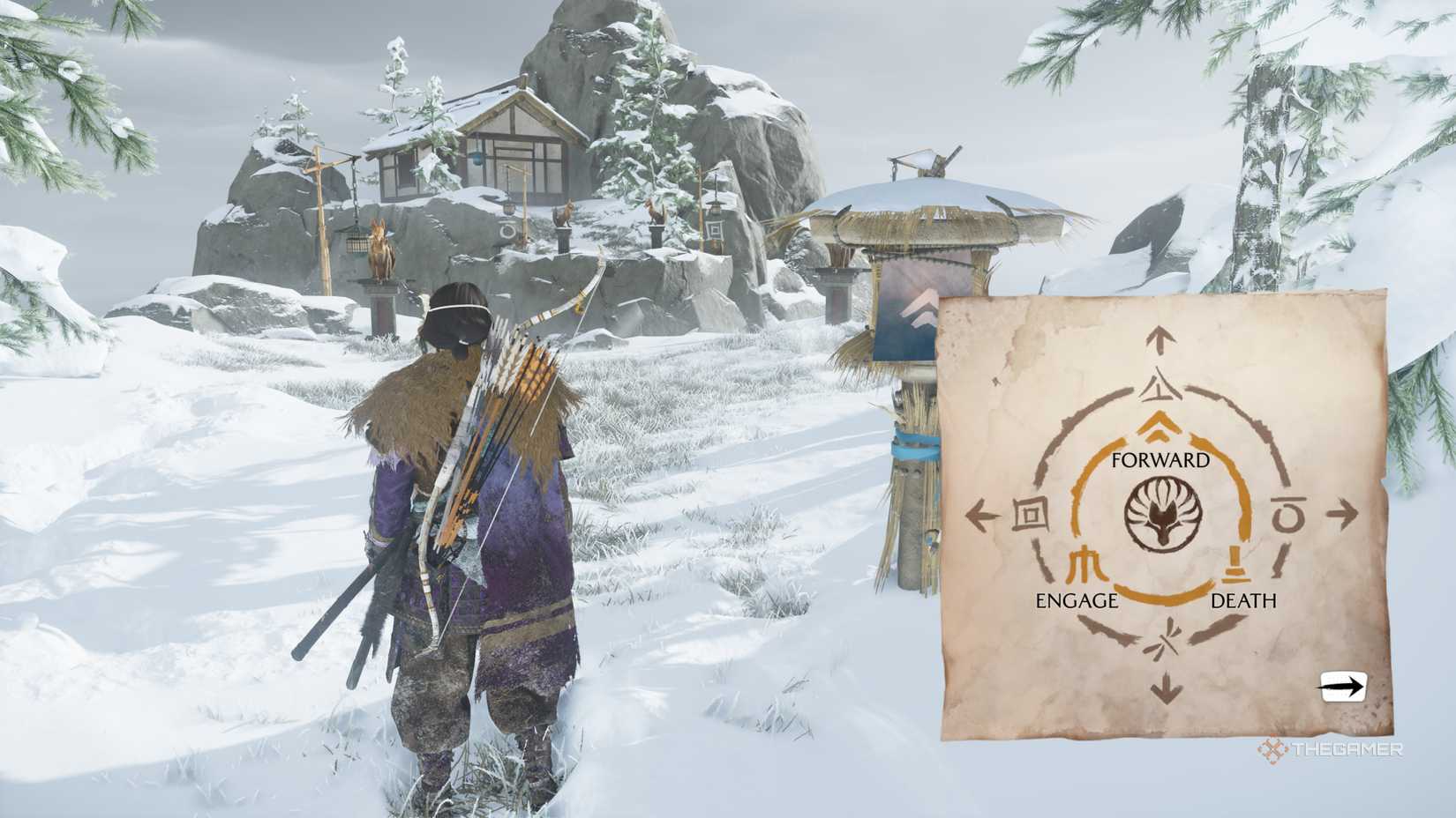 ATSU stands outside the small building in Yotei's ghost.