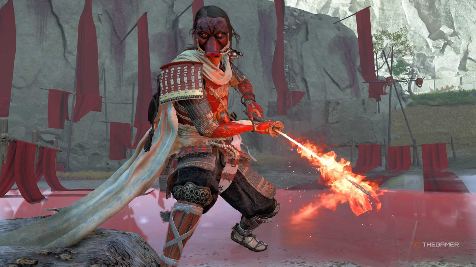 Atsu wearing the Inokichi the Hungrys Mask in Ghost of Yotei