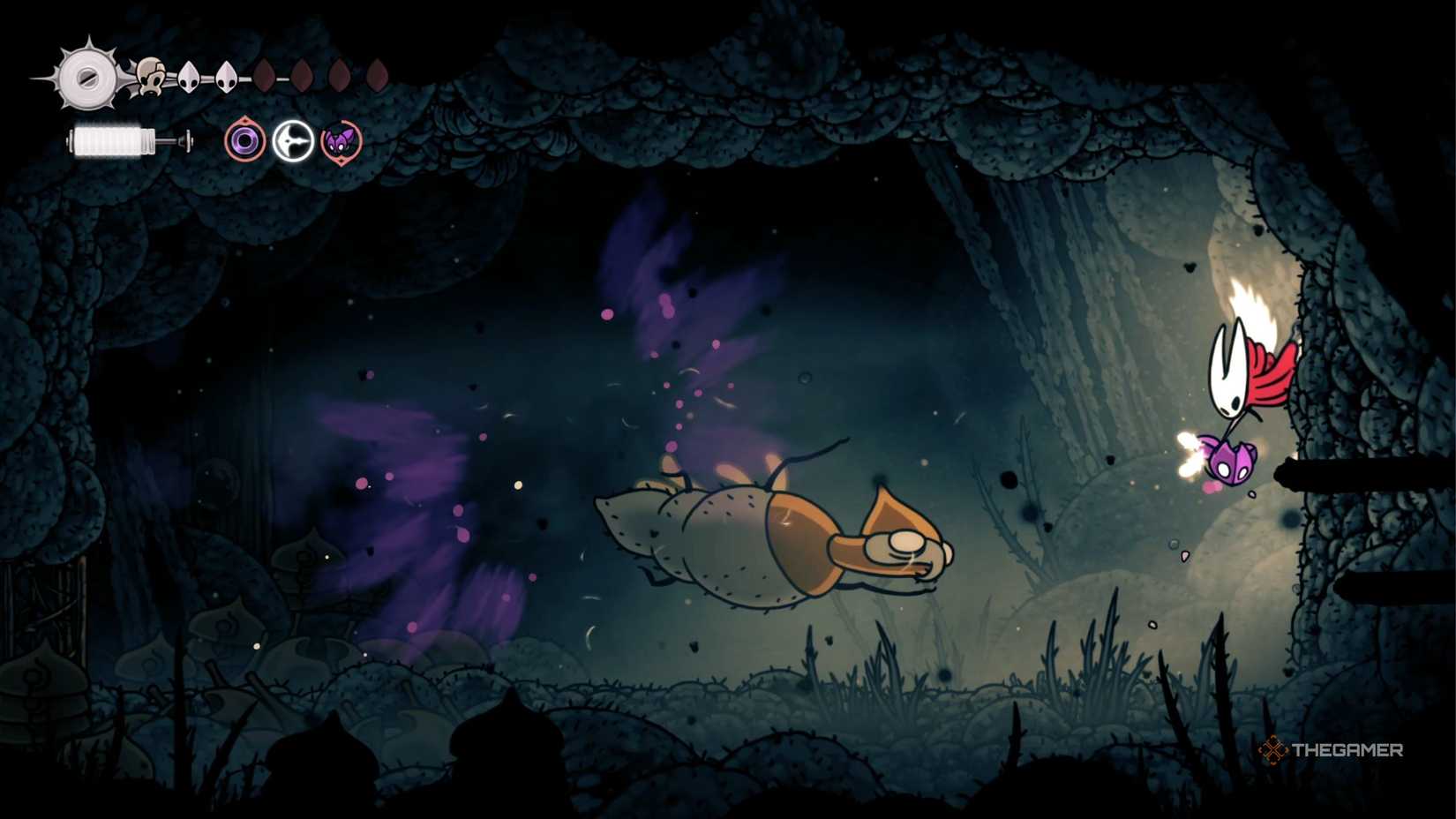 Hollow Knight Silksong Broodmother jumping at Hornet.