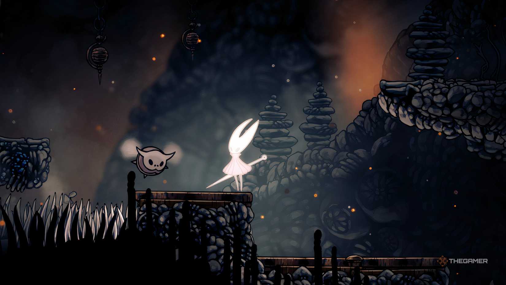 The player was attacked by the enemy and shining white in the hollow knight: Silksong.