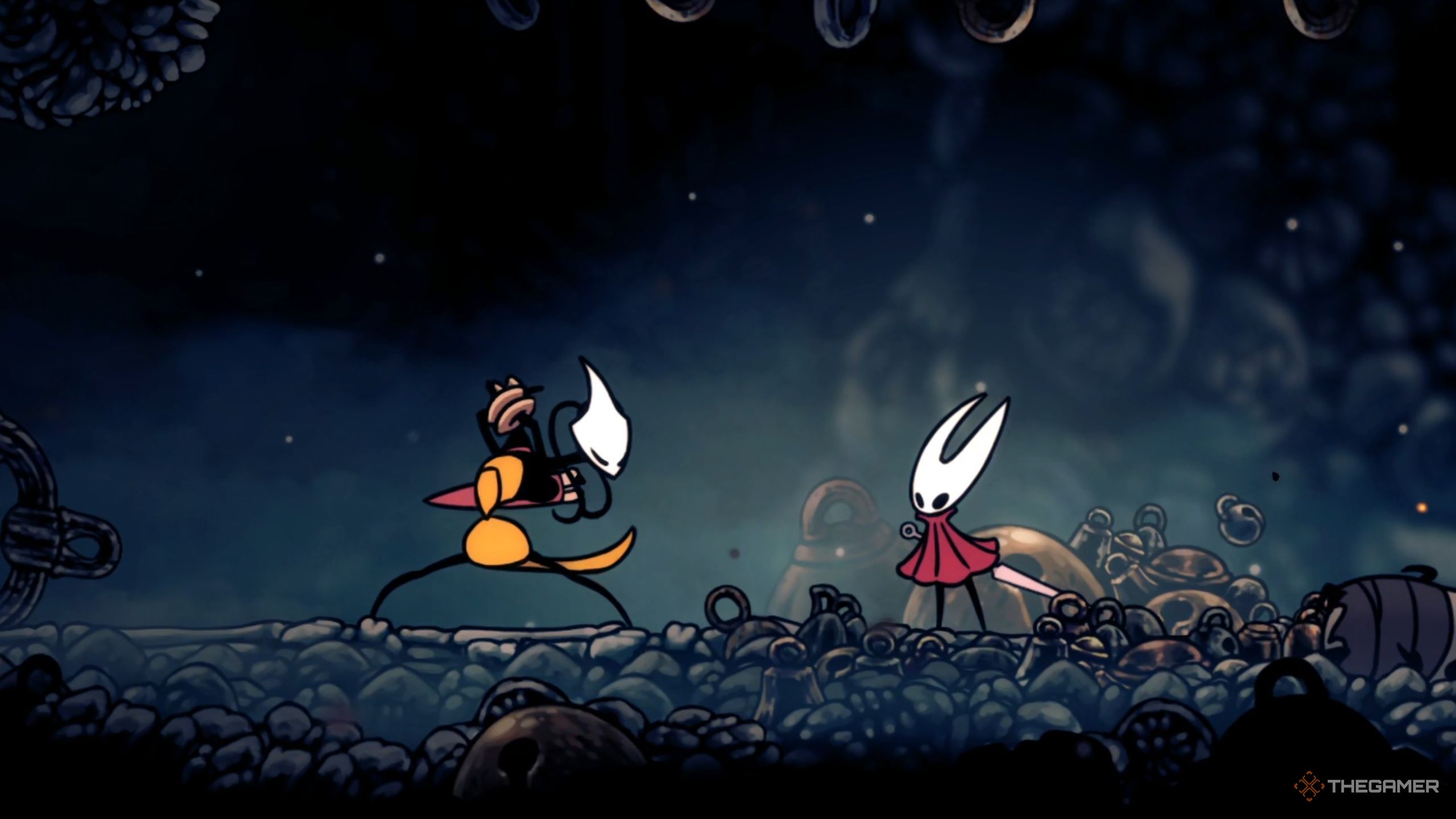 Hollow Knight Silksong meeting Shakra the map guy for the first time.