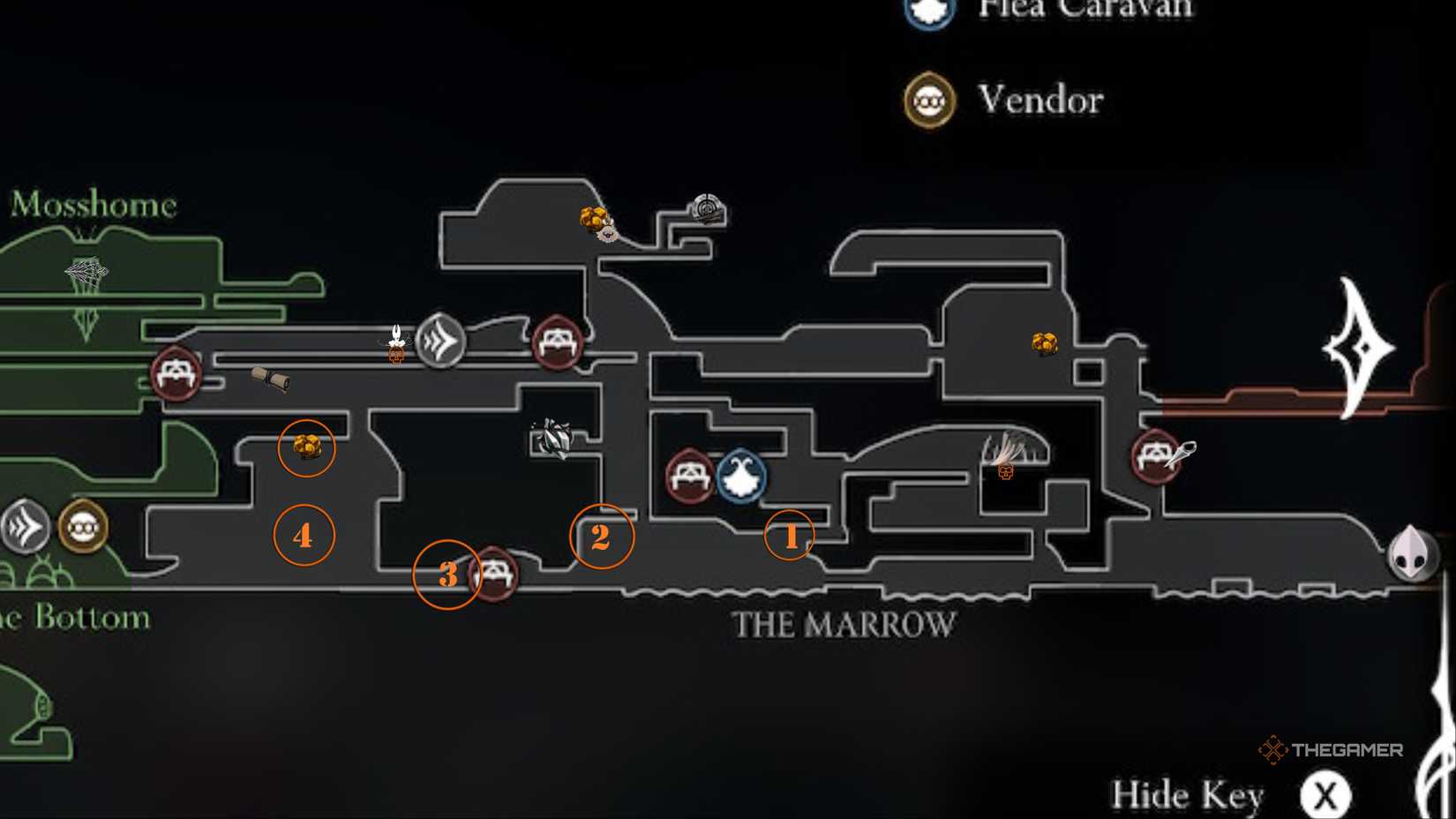 The map shows a monitoring path to the place of the third flinbet in the Schlope Knight: Sackong.
