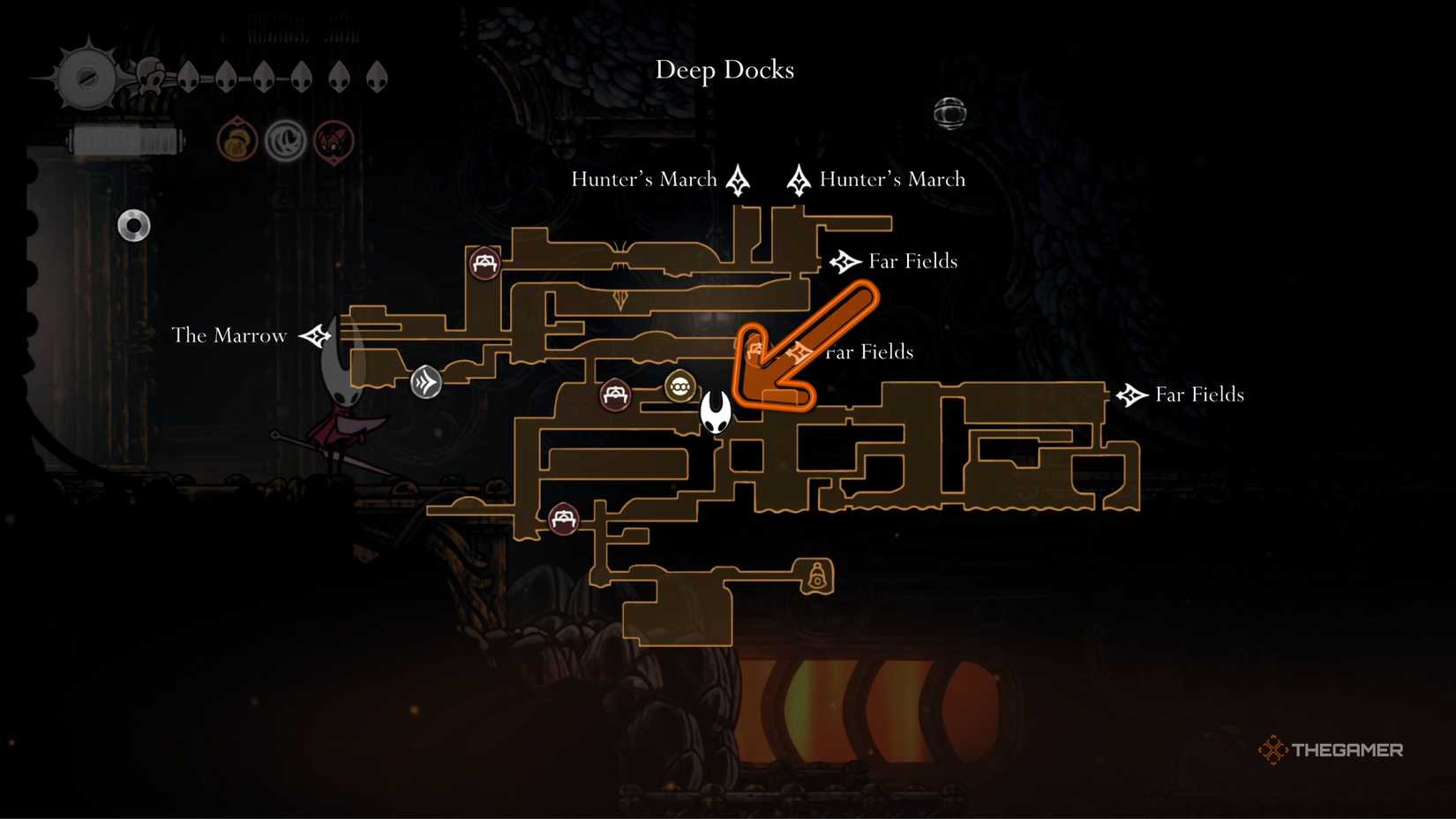 Hollow Knight Silksong simple lock location in Deep Docks.