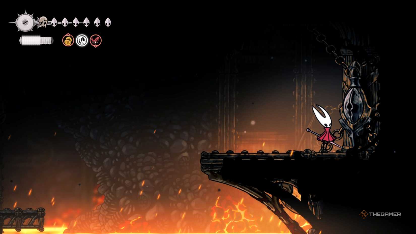 Hollow Knight Silksong using Simple Key in Deep Docks.