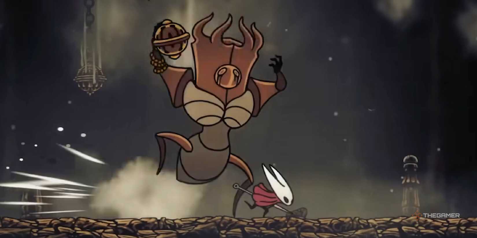 Hornet fighting against The Last Judge in Hollow Knight: Silksong.