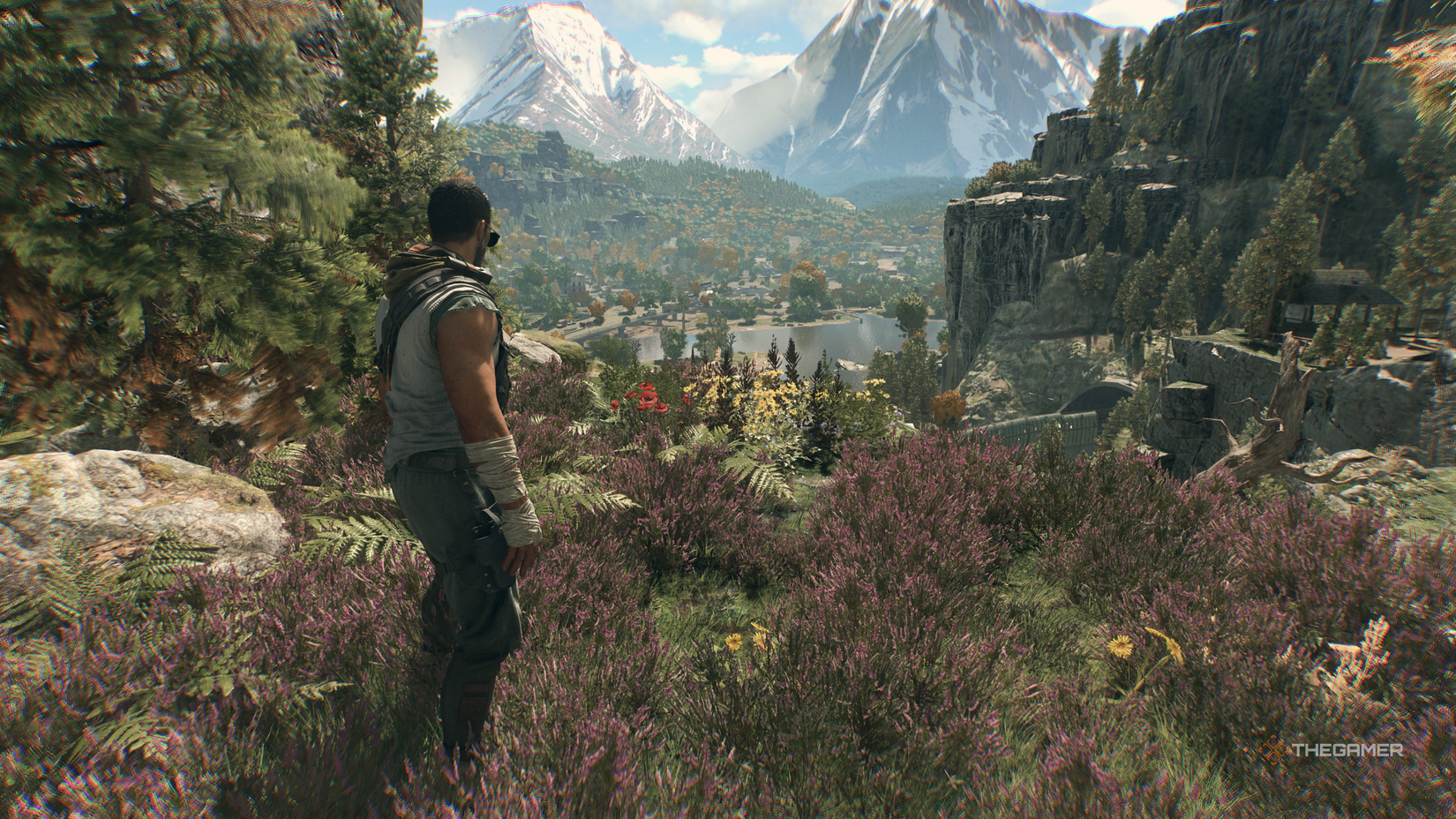 Kyle looks at a poppy in dying light: the beast.