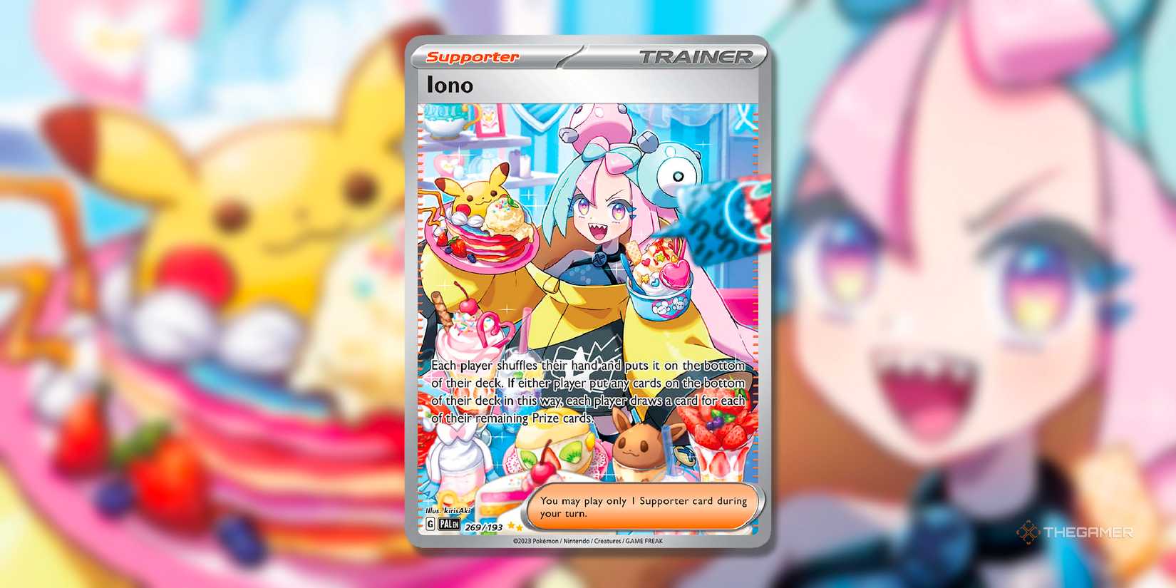 Iono (Special Illustration Rare, 269) from the set of Palda was developed by Pokemon TCG.