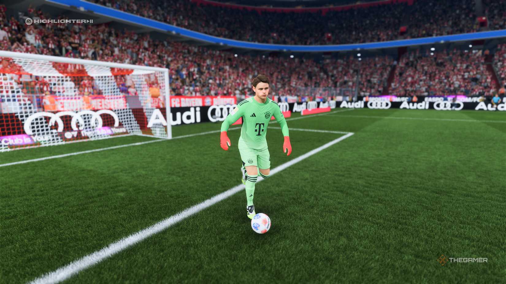 Jonas Urbig, who has a ball on his feet in EA SPORTS FC 26.