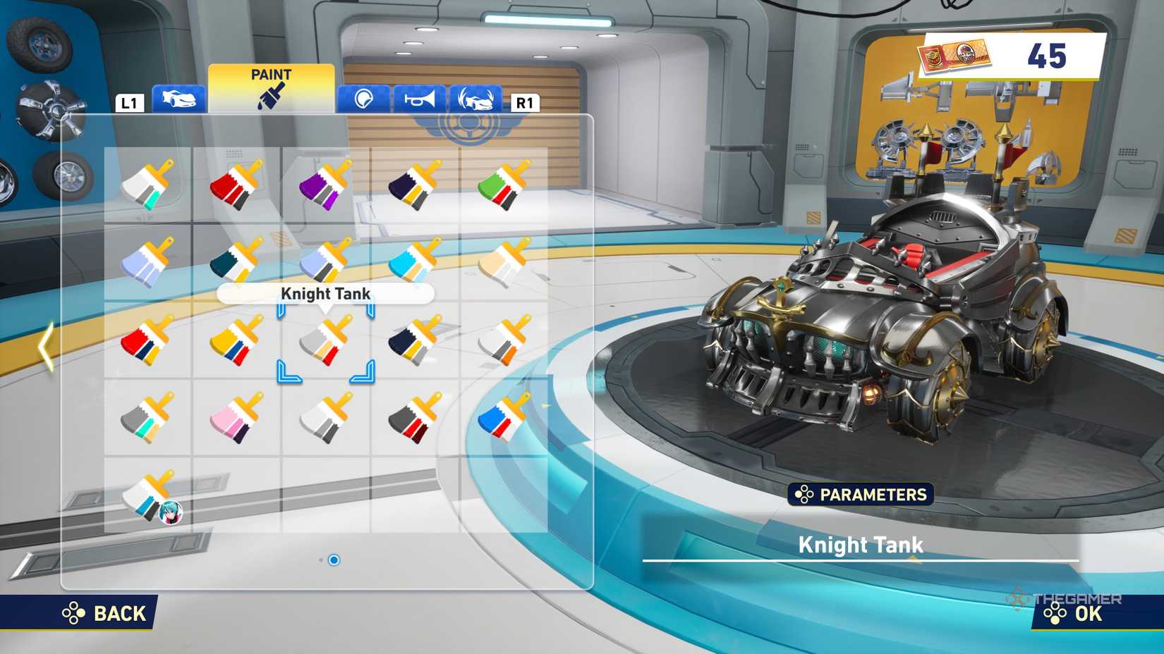 Knight TabNK is built in the customize machine shop in the Sonic Racing Crossworlds.