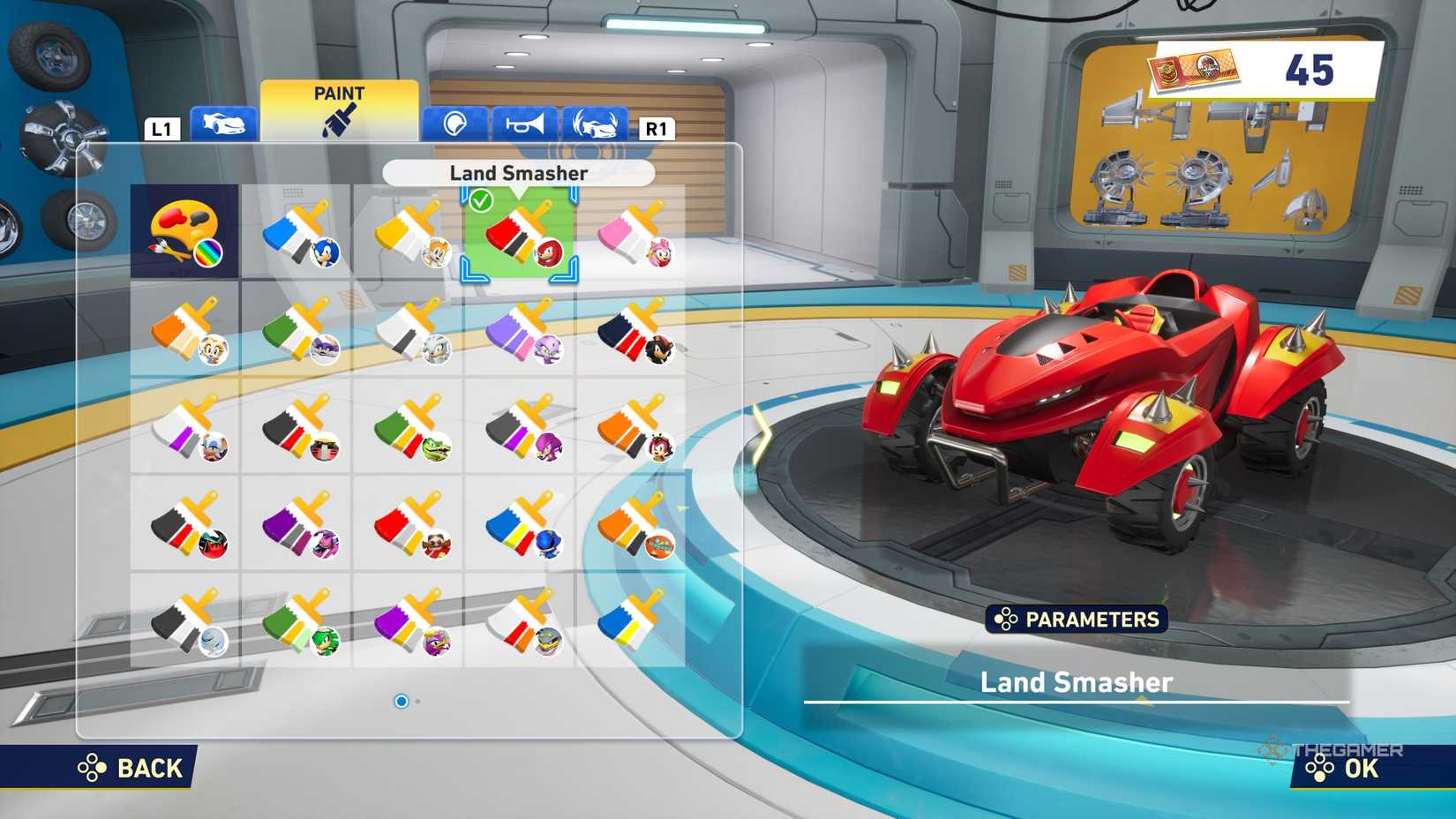 Land Smasher Build in Sonic Racing Crossworlds Customize Machine Shop.