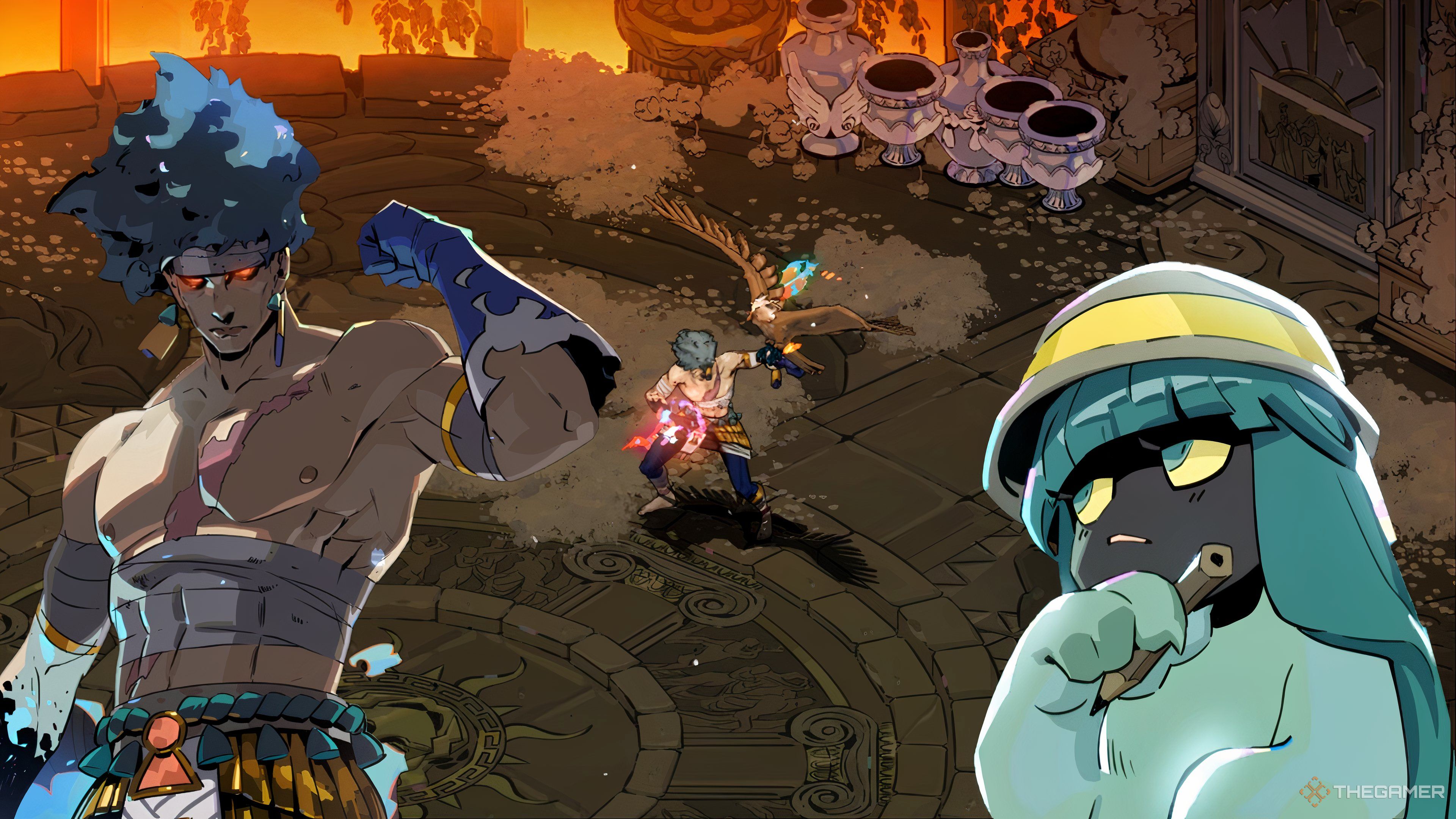 Feature image shows Prometheus and Dora's images framing the Prometheus fight in Hades 2.