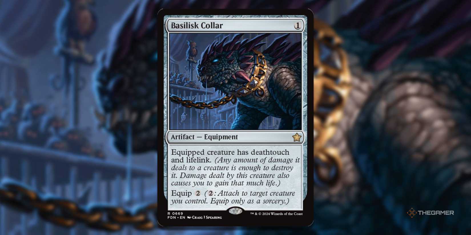 MTG Basilisk Collar Card with background art.