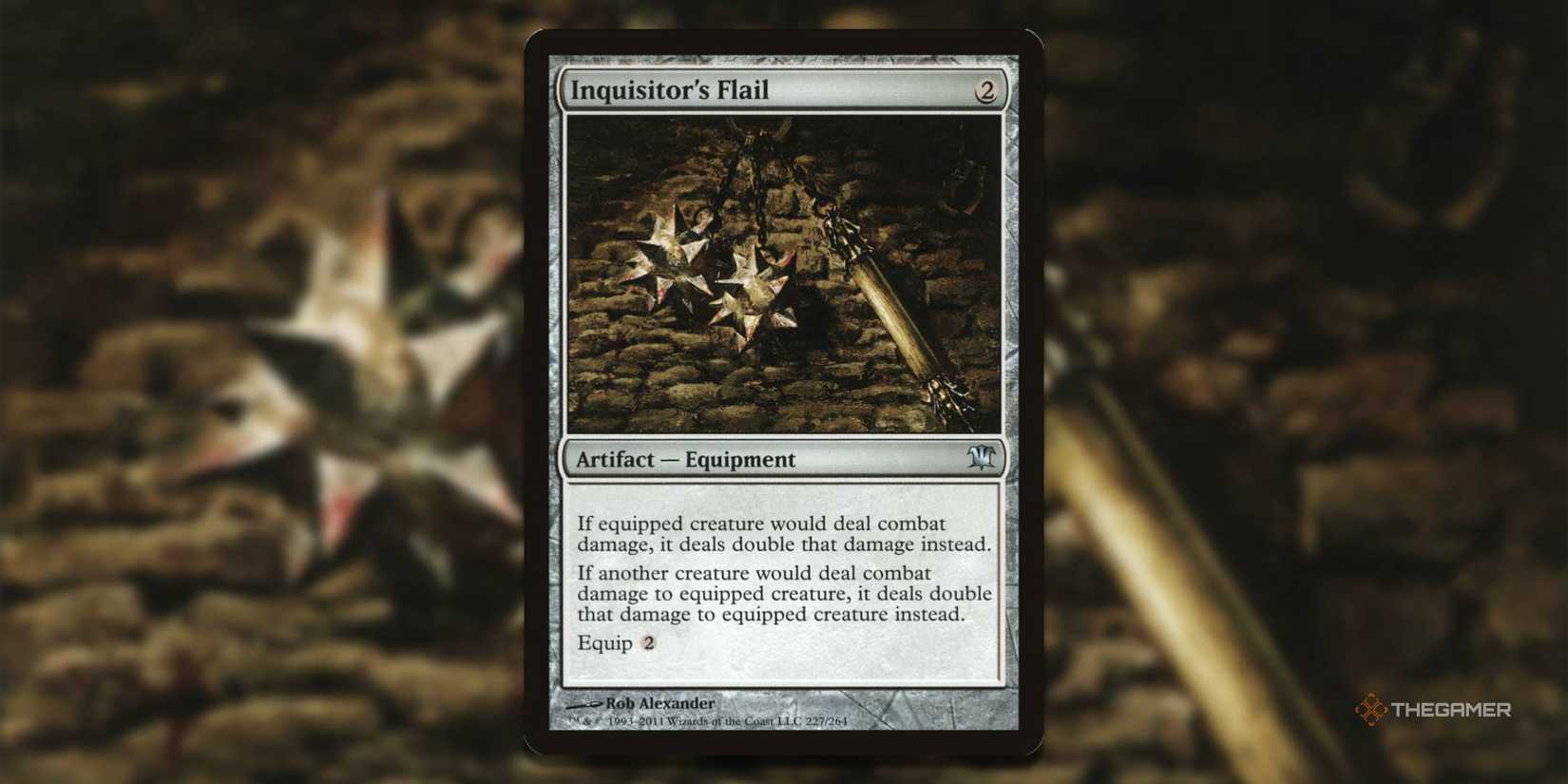 MTG Inquisitorial Flail card with background art.