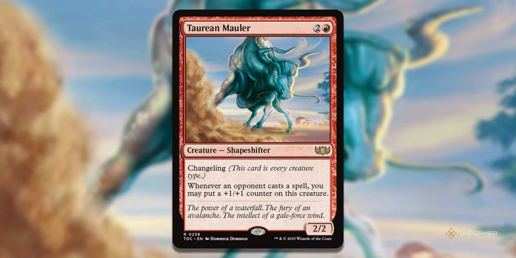 MTG Taurean Mauler Card with art in the background.