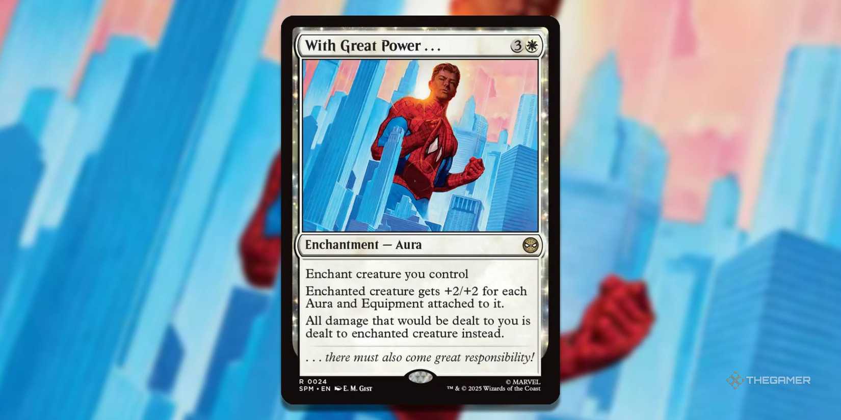 MTG with a large power card with art in the background.