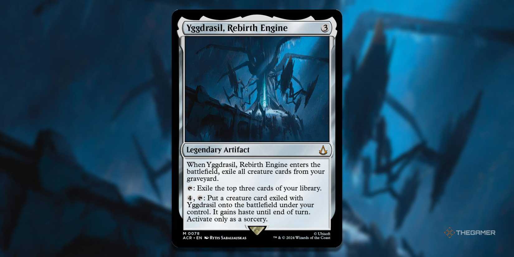 MTG YGDRASIL, Reconstruction Engine Card with Art in the background.