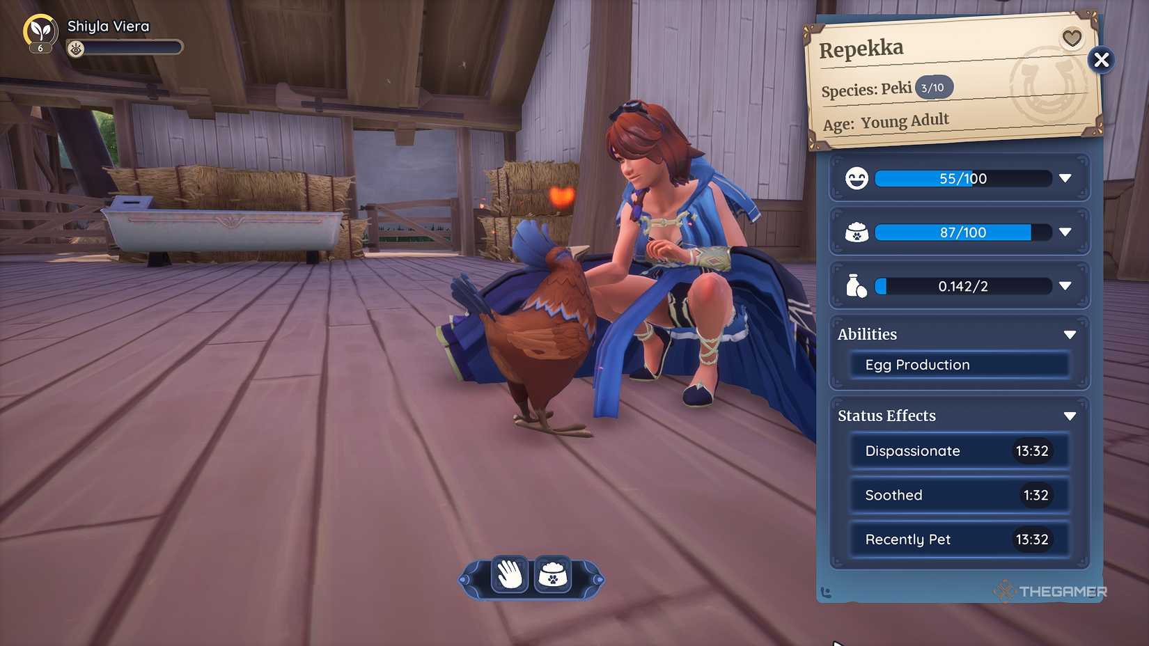 Palia Membelai Peki di gudang.