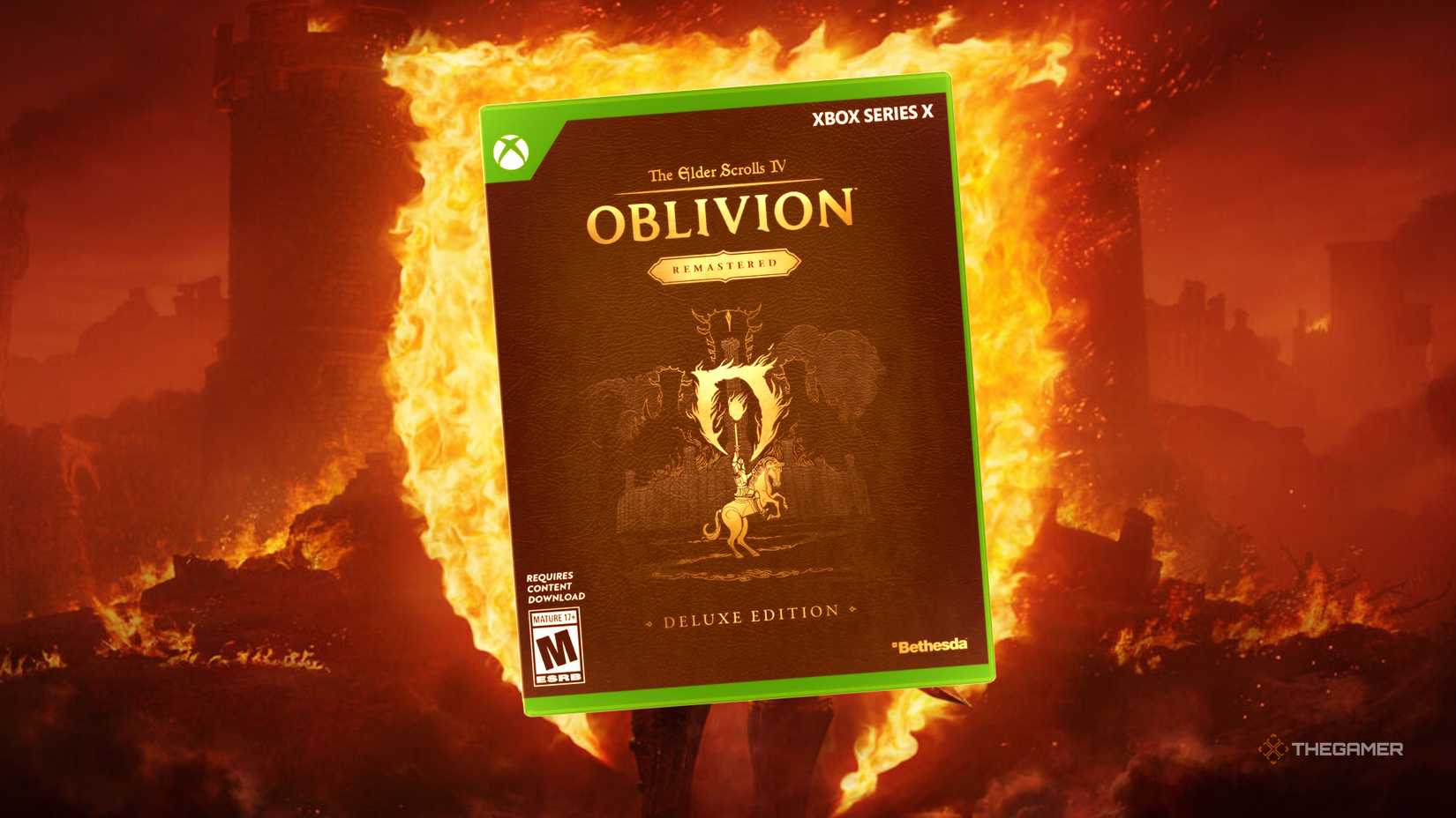 a physical copy of oblivion remastered surrounded by an oblivion gate.
