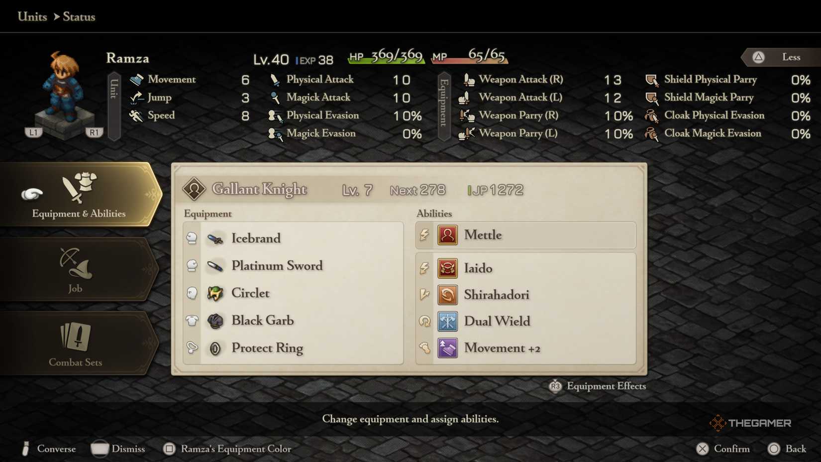 Detailed Ramza screen in the Final Fantasy The Ivronicles.